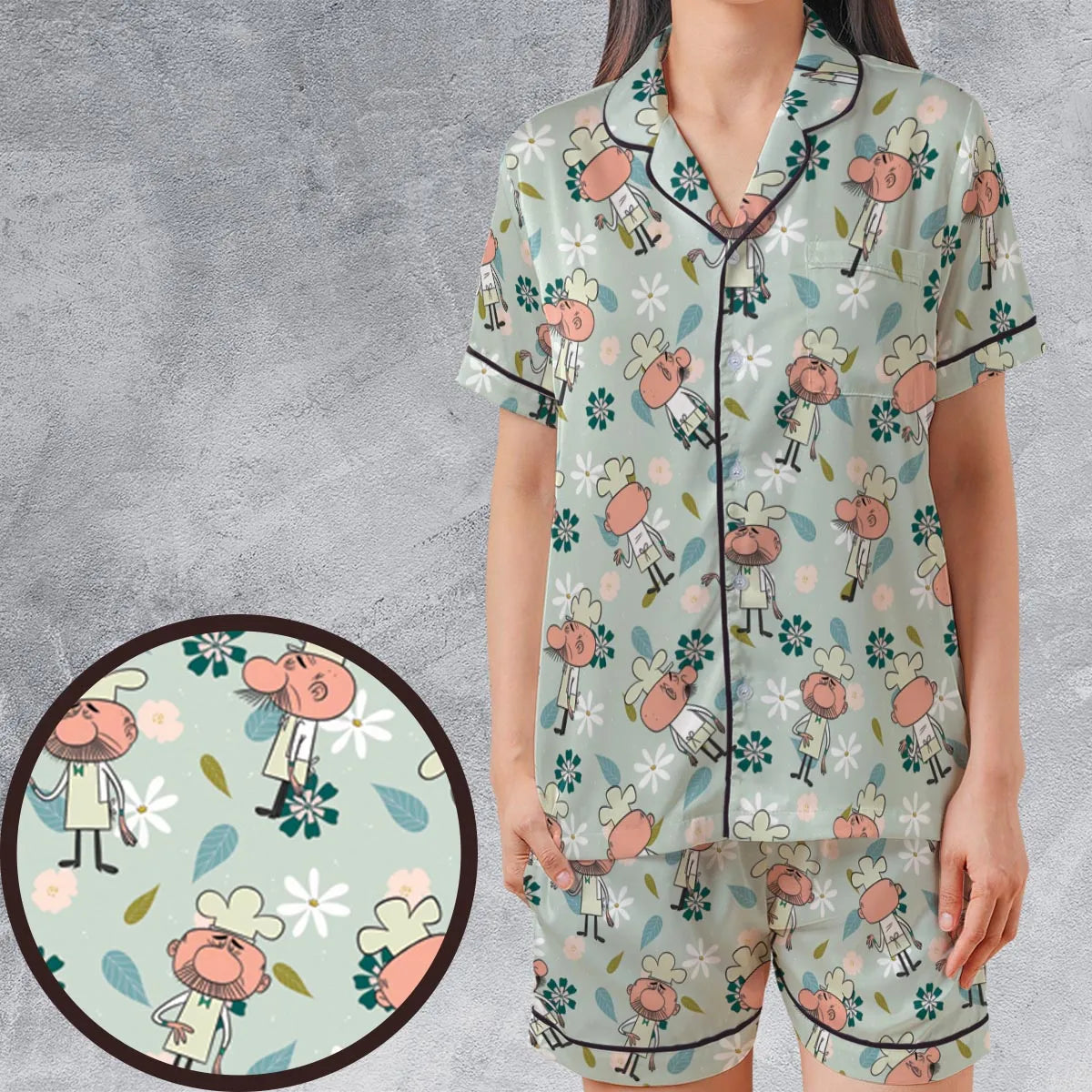 Satin Short-Sleeve Pajamas Set - KZBHFRTY