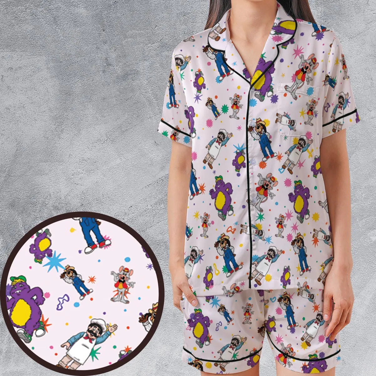 Satin Short-Sleeve Pajamas Set - RTSC29XK