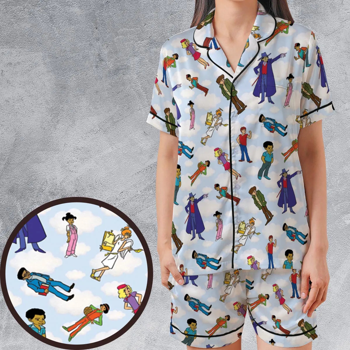 Satin Short-Sleeve Pajamas Set - FTGCUE5T