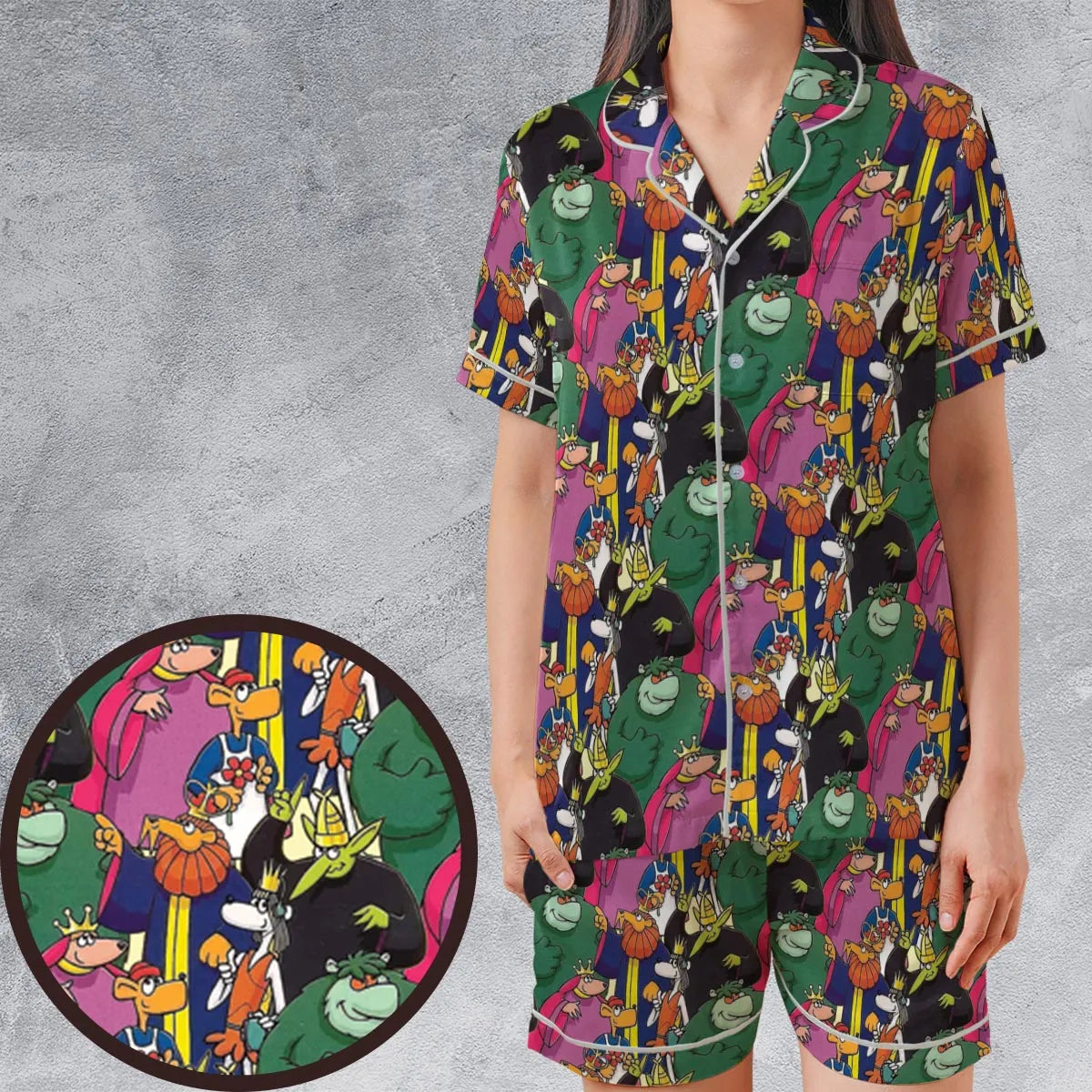Satin Short-Sleeve Pajamas Set - AWFJBEME
