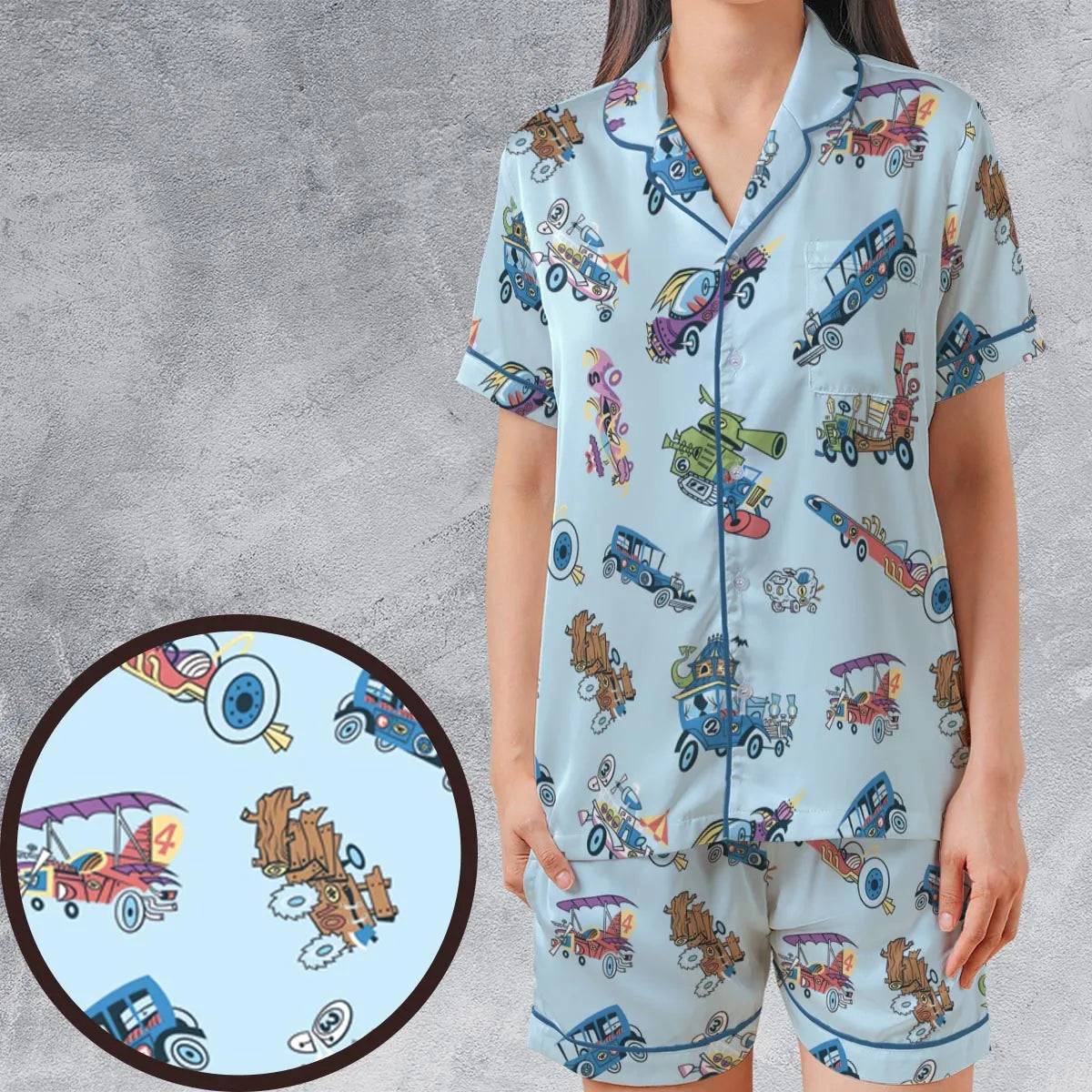 Satin Short-Sleeve Pajamas Set - 3NLJP79E