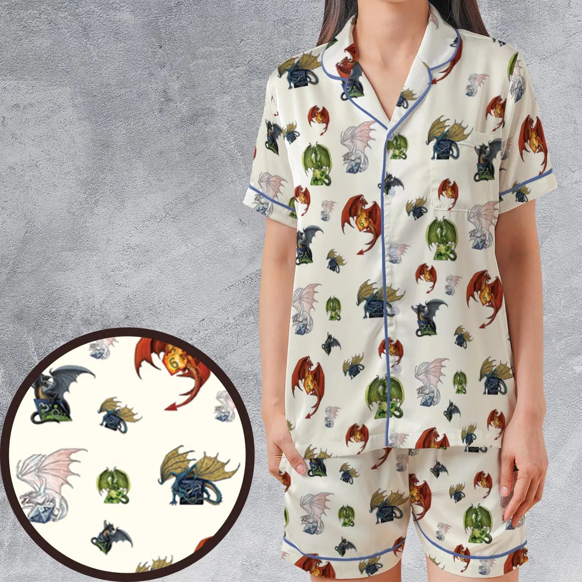 Satin Short-Sleeve Pajamas Set - KSQ53H2F