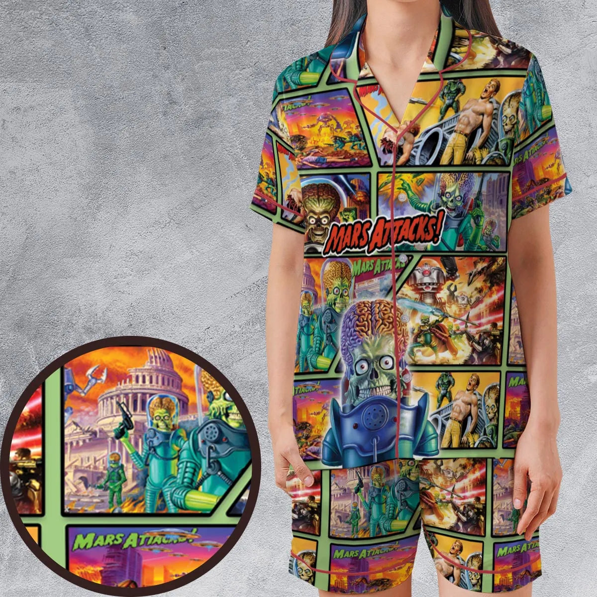 Satin Short-Sleeve Pajamas Set - ZJTKZNSV