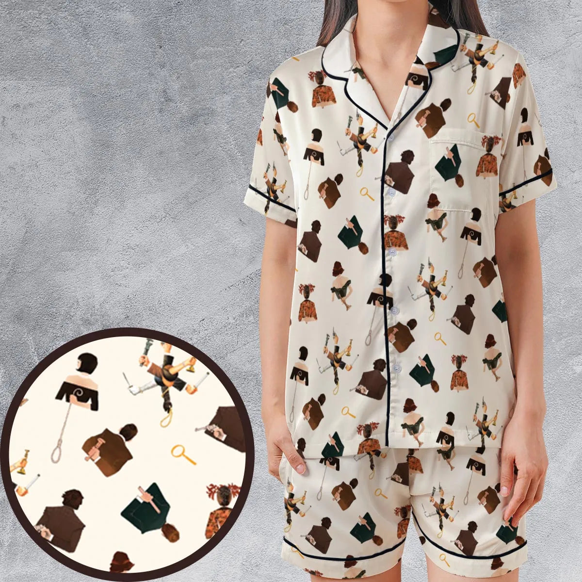 Satin Short-Sleeve Pajamas Set - 7CTCRRSS