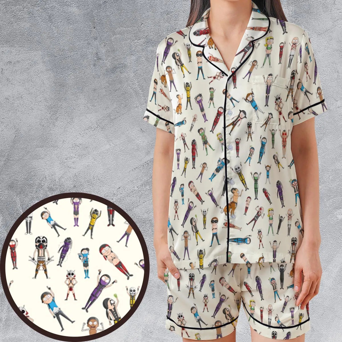 Satin Short-Sleeve Pajamas Set - X38JLB1C