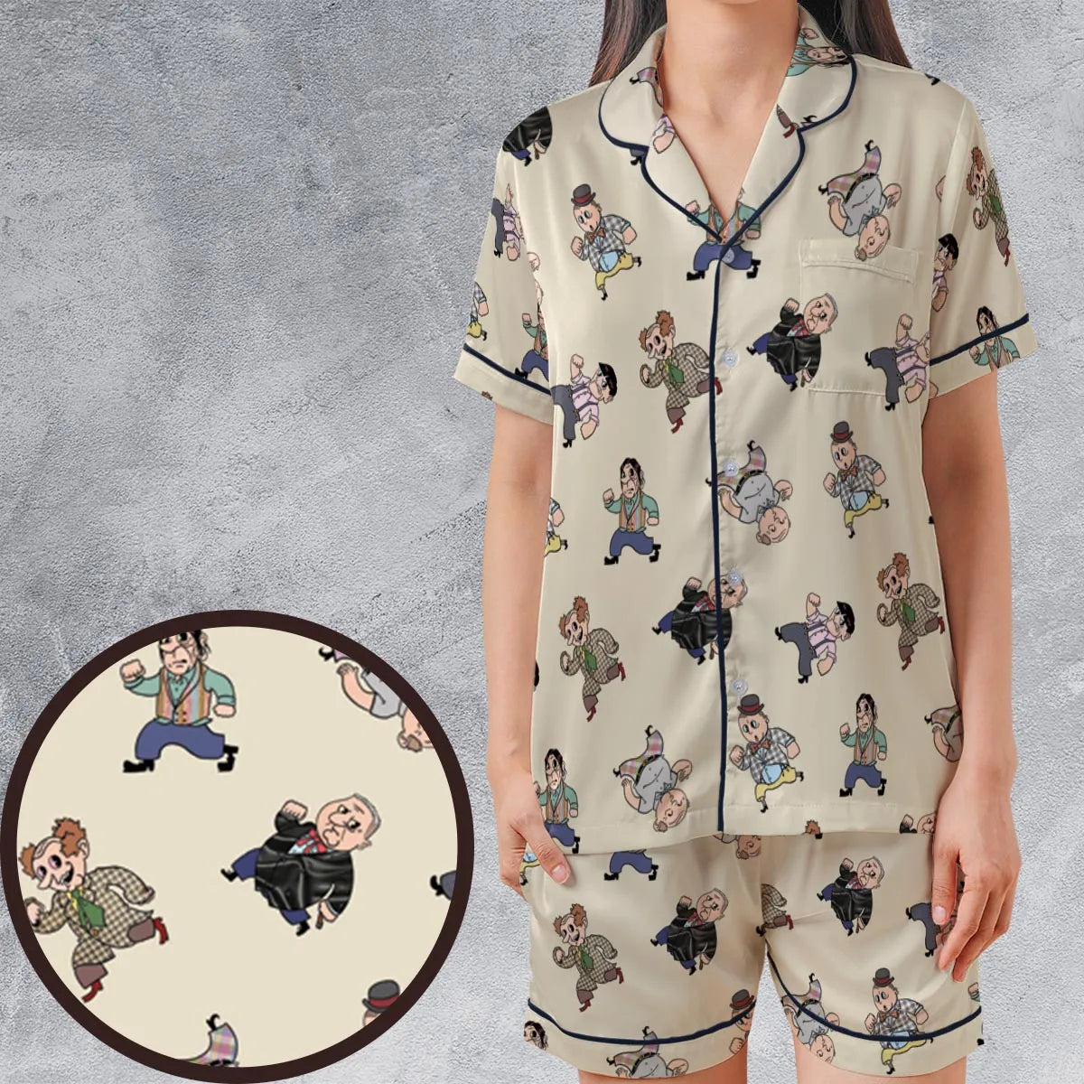 Satin Short-Sleeve Pajamas Set - DCSEZVQW