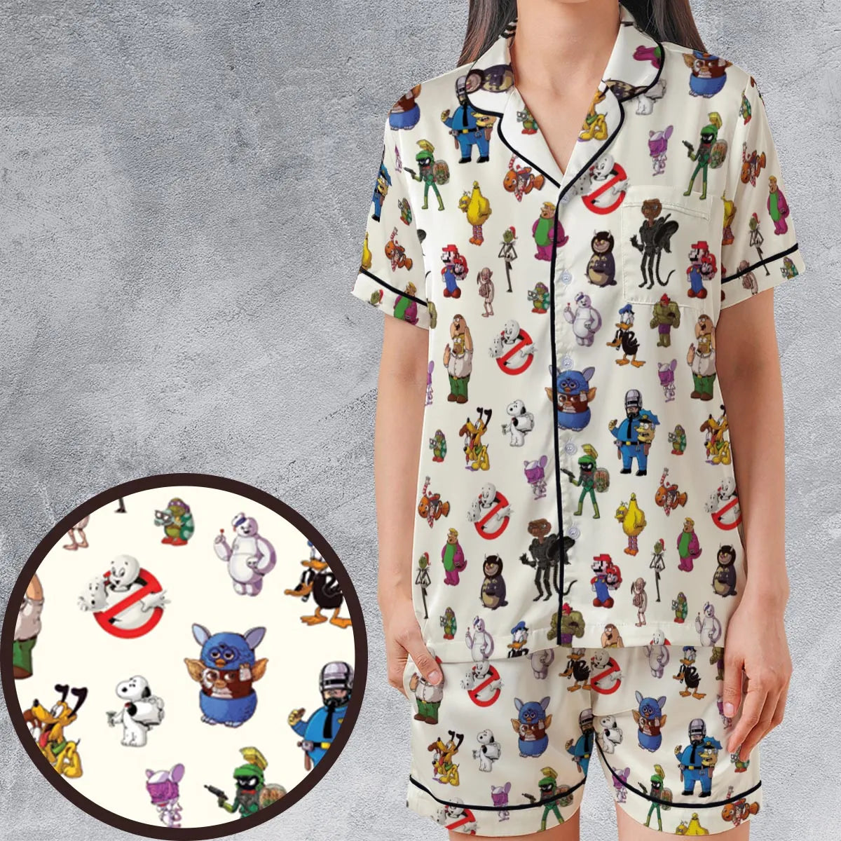 Satin Short-Sleeve Pajamas Set - VJTG8N2Z