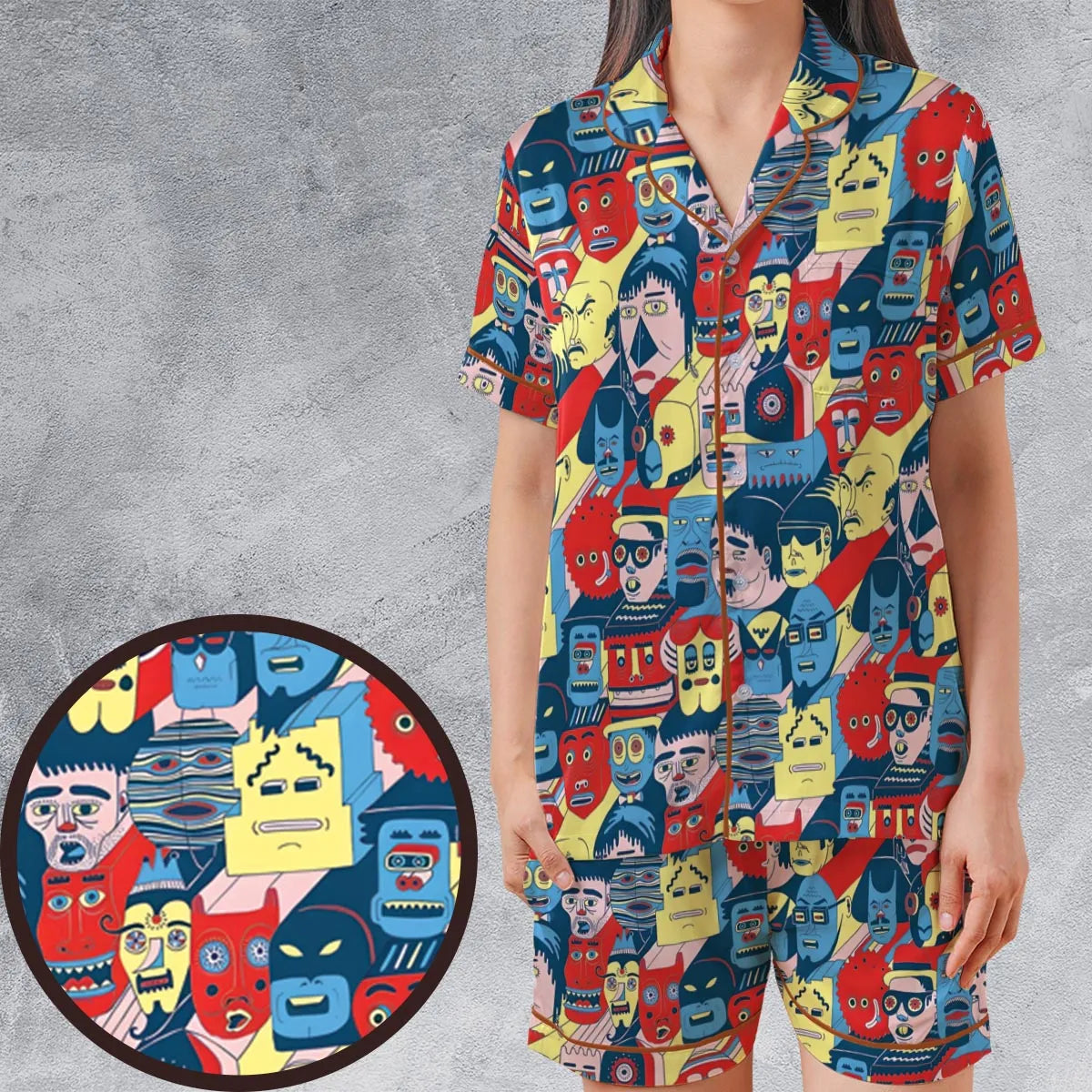Satin Short-Sleeve Pajamas Set - BCFRG1J6