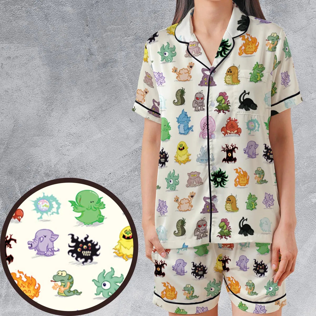 Satin Short-Sleeve Pajamas Set - TMQG4MUY