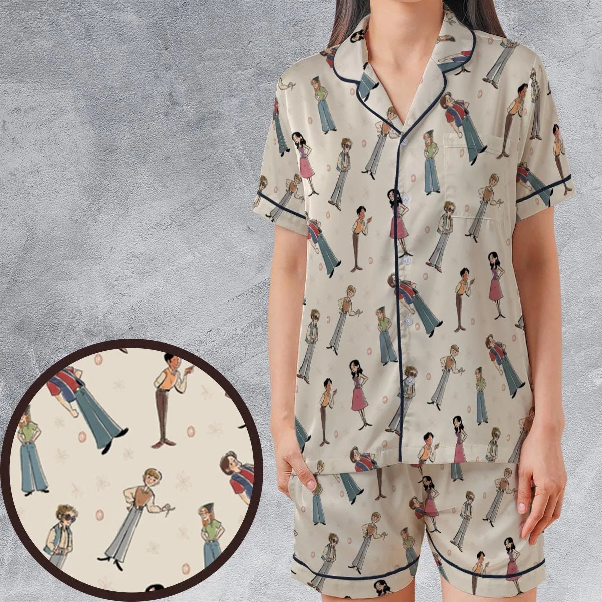 Satin Short-Sleeve Pajamas Set - EHUCAJA1