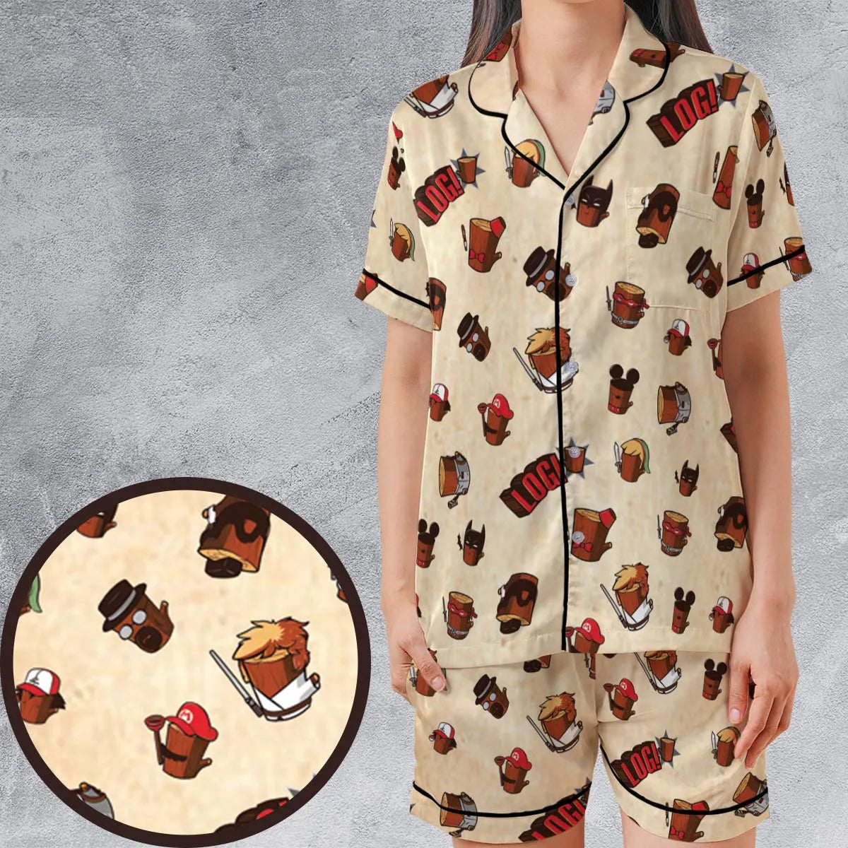 Satin Short-Sleeve Pajamas Set - QZKFZ8QG
