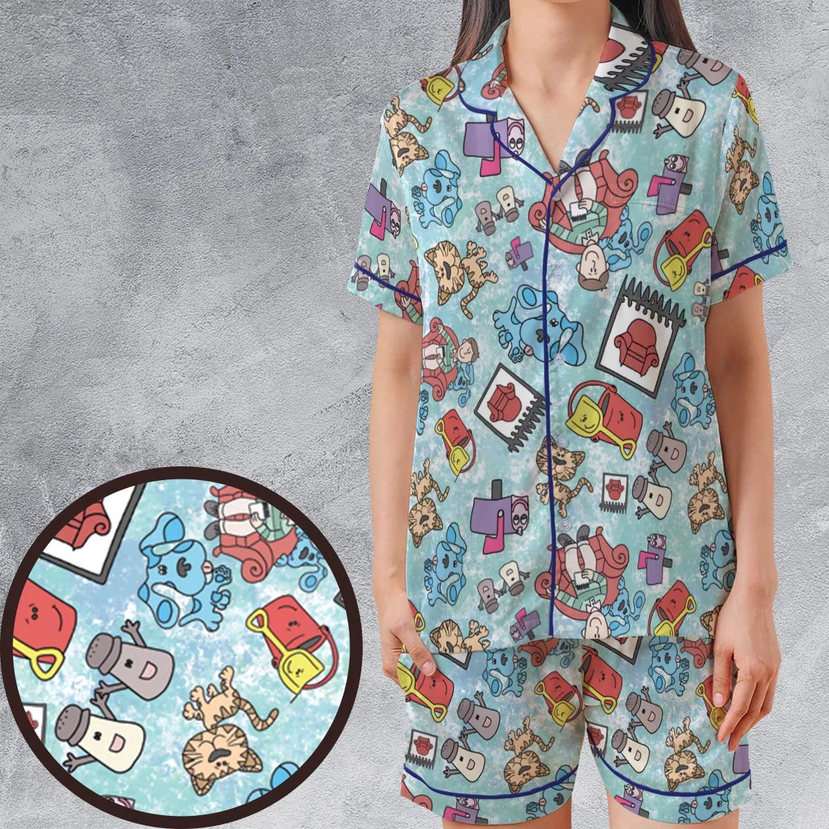 Satin Short-Sleeve Pajamas Set - QTC8MWGK