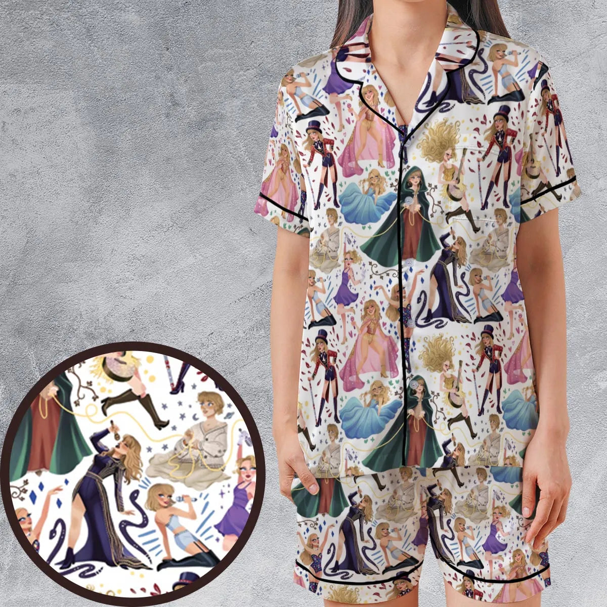 Satin Short-Sleeve Pajamas Set - 3ED1KRVX