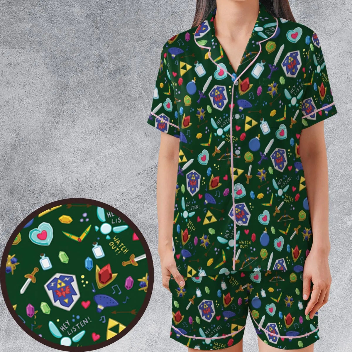 Satin Short-Sleeve Pajamas Set - G5B43NPY