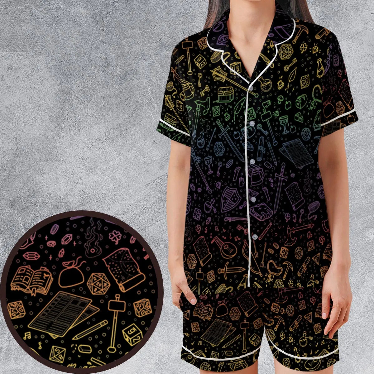Satin Short-Sleeve Pajamas Set - ANJ7WUFF
