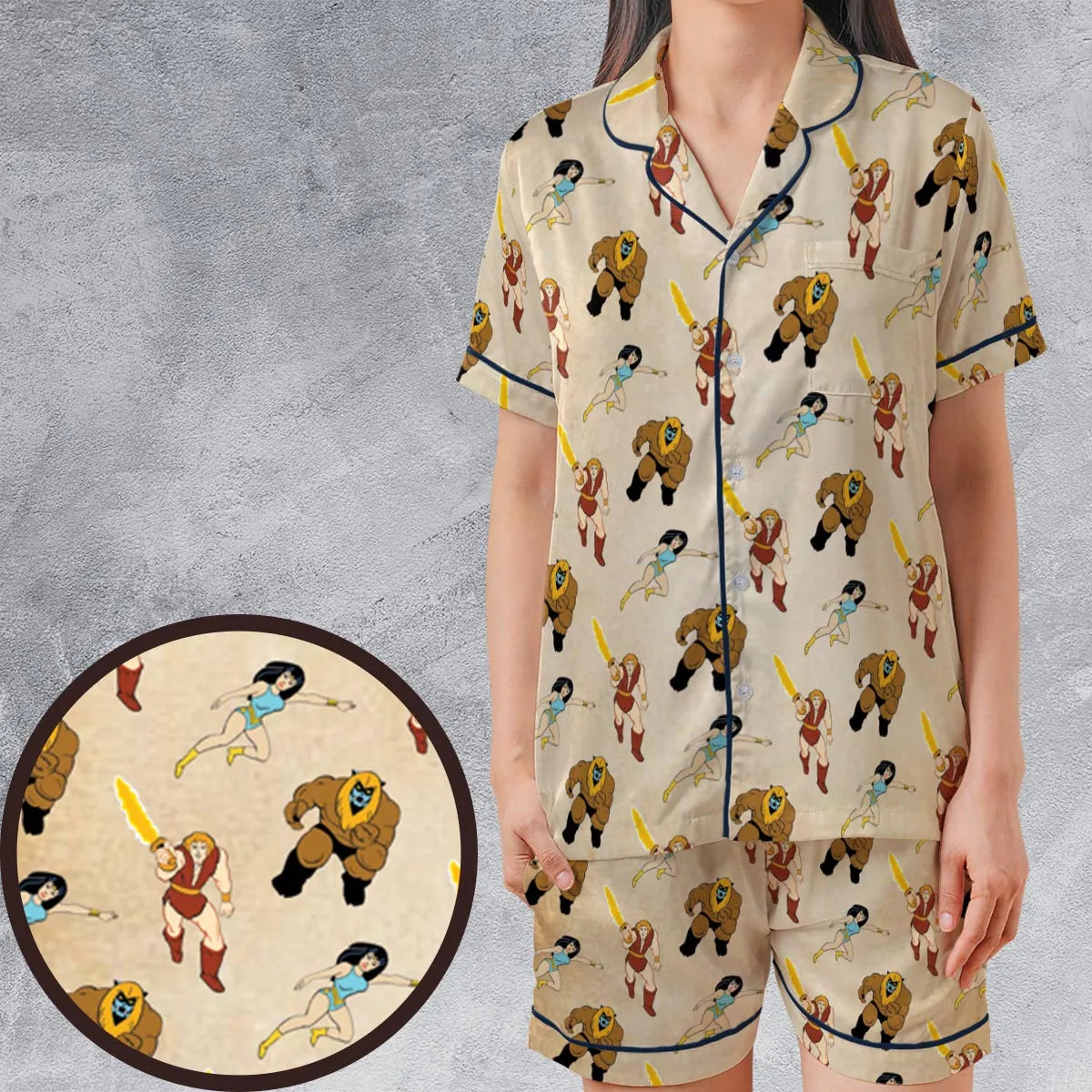 Satin Short-Sleeve Pajamas Set - 34UCTDBS