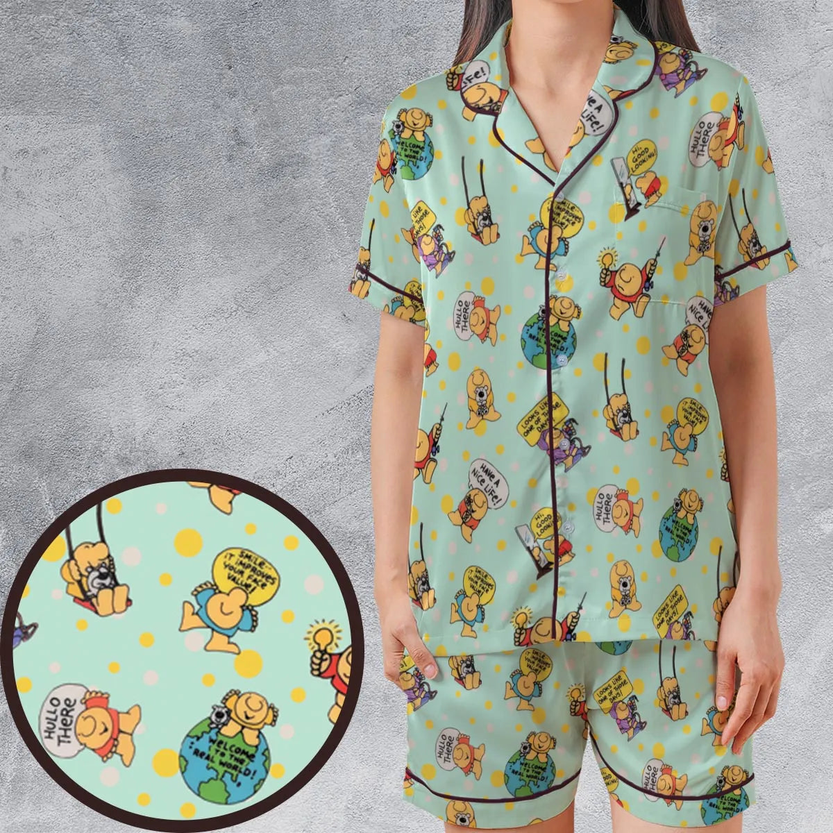 Satin Short-Sleeve Pajamas Set - 7HV5V336