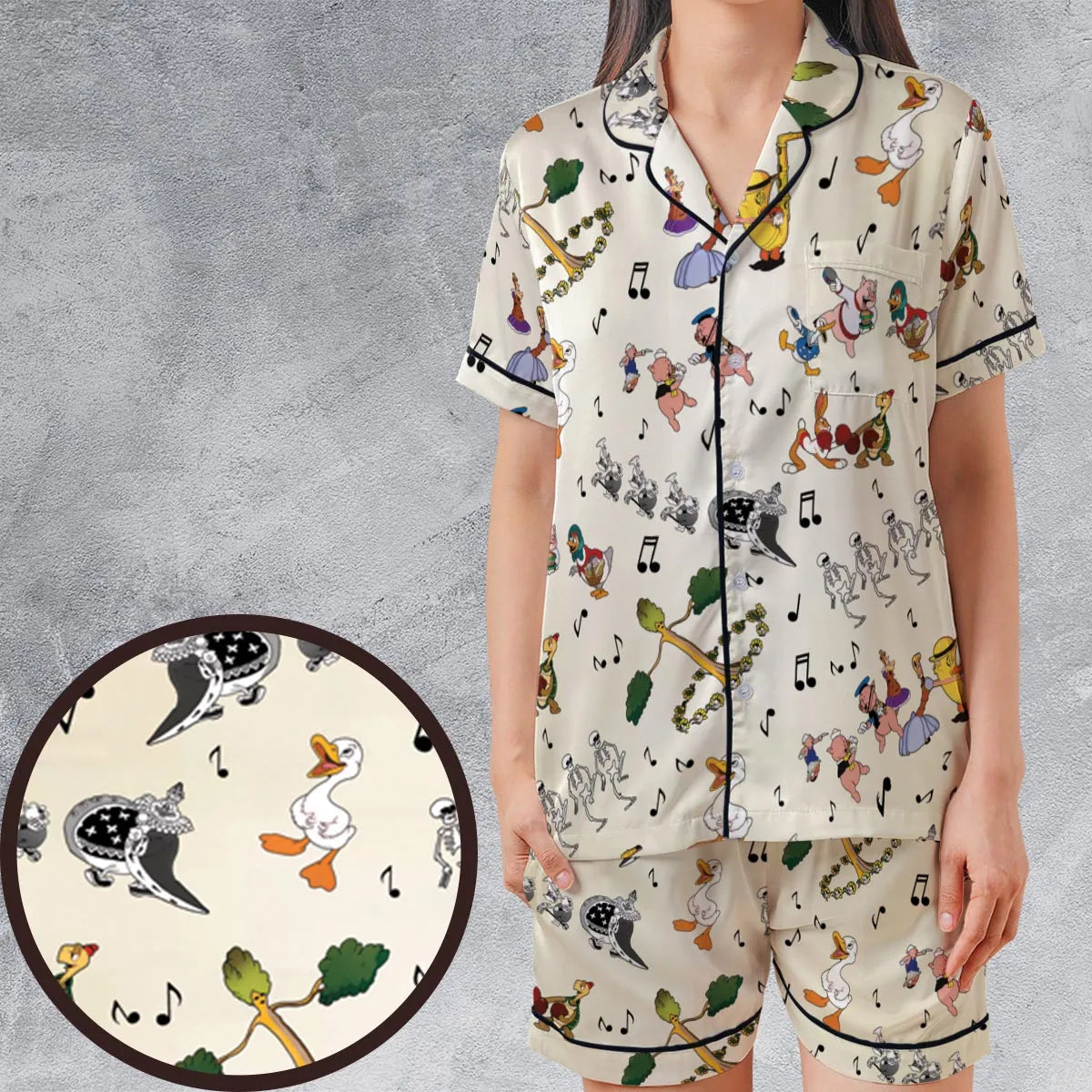 Satin Short-Sleeve Pajamas Set - WGCE8T17