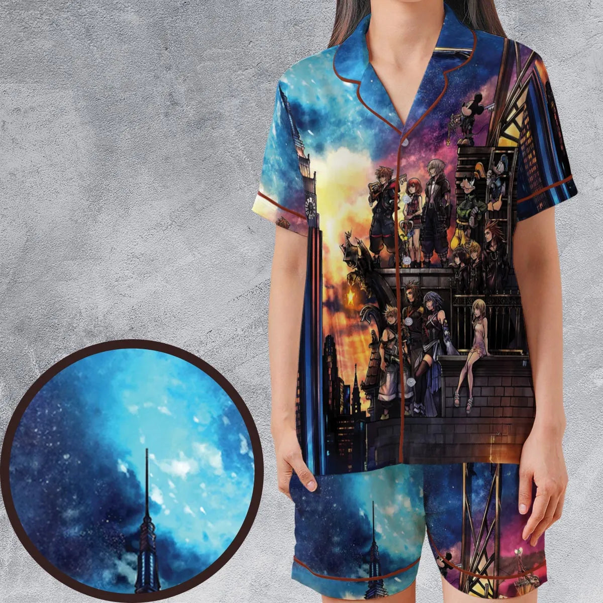 Satin Short-Sleeve Pajamas Set - MMSKCXUK
