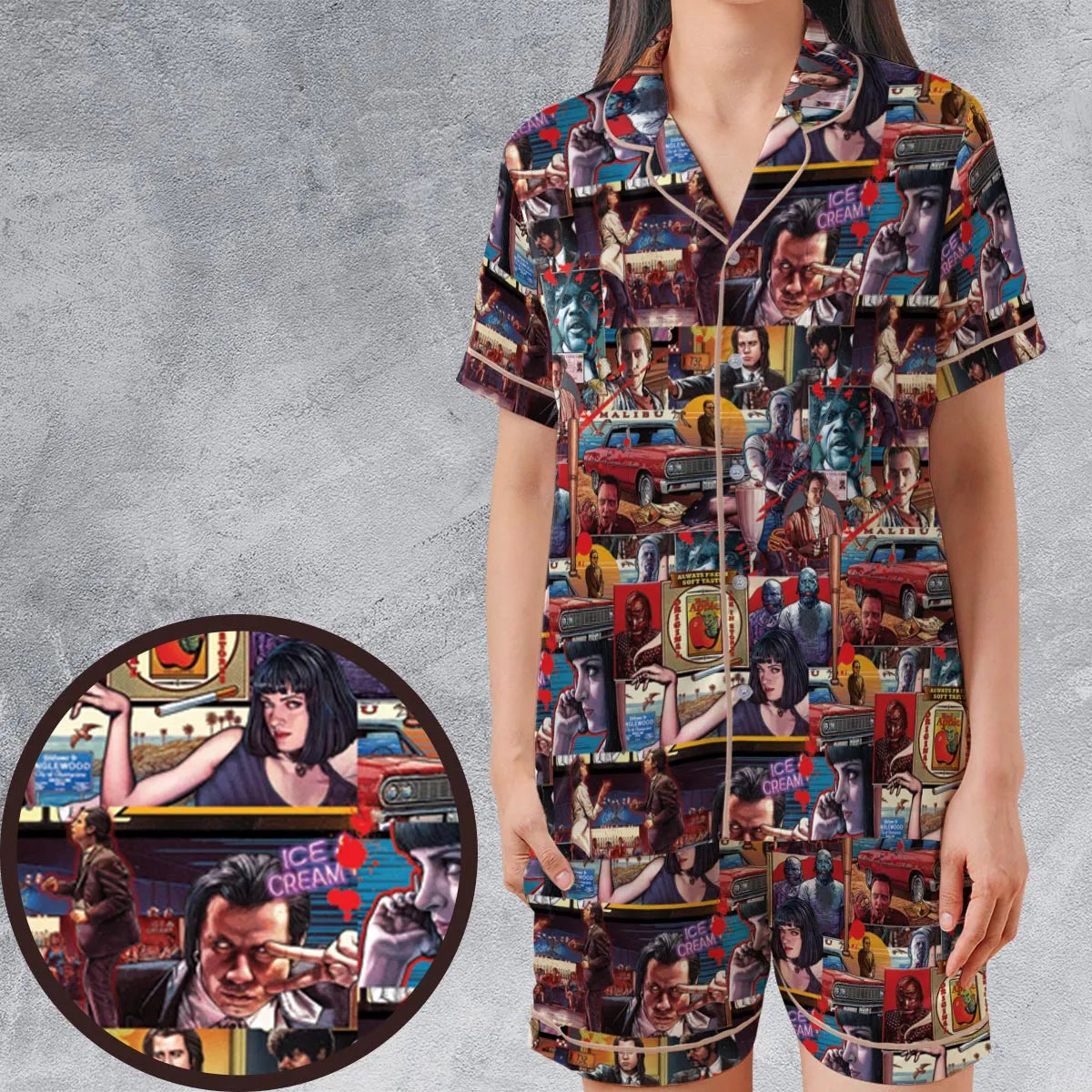 Satin Short-Sleeve Pajamas Set - MWZT14P6