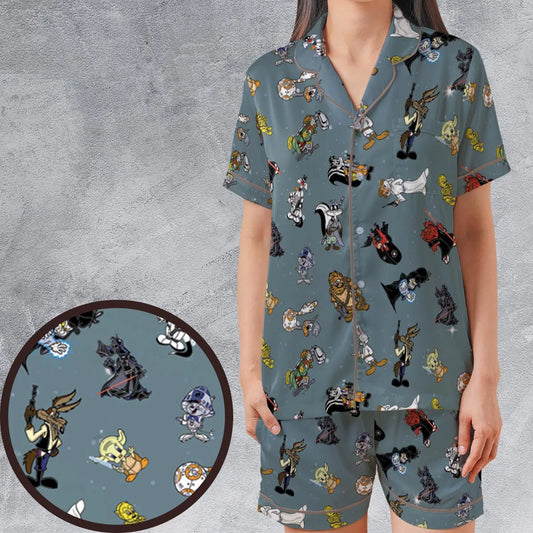 Satin Short-Sleeve Pajamas Set - P9KHEEQ4