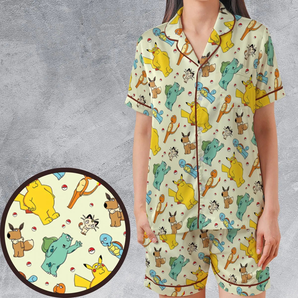 Satin Short-Sleeve Pajamas Set - QBTV5WAM