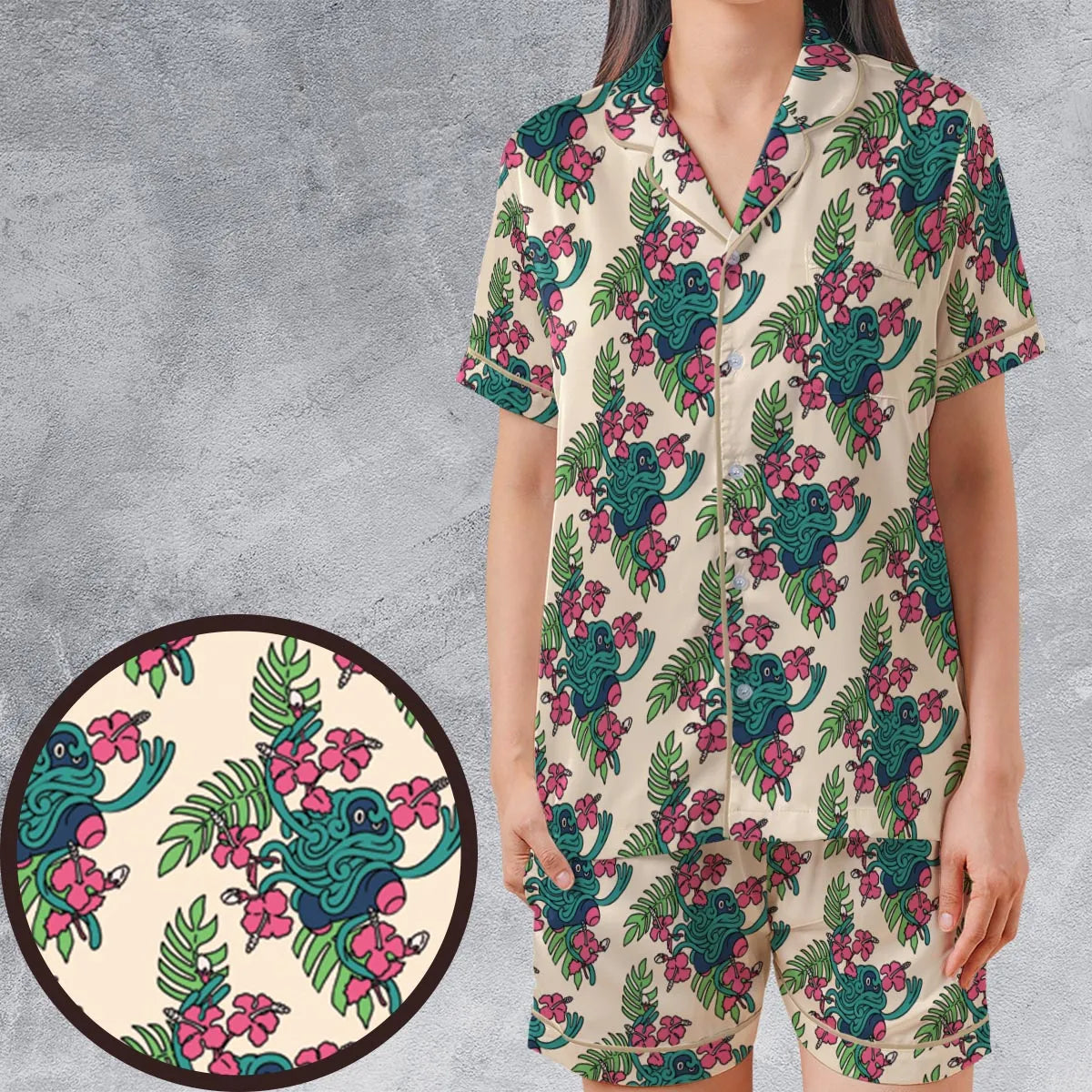 Satin Short-Sleeve Pajamas Set - 8GAZXMW5