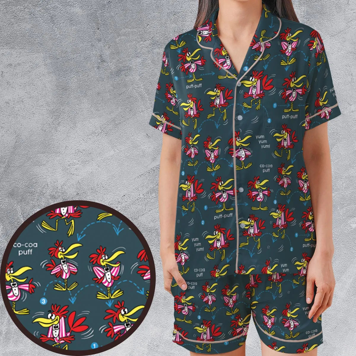 Satin Short-Sleeve Pajamas Set - 1KAJWJFJ