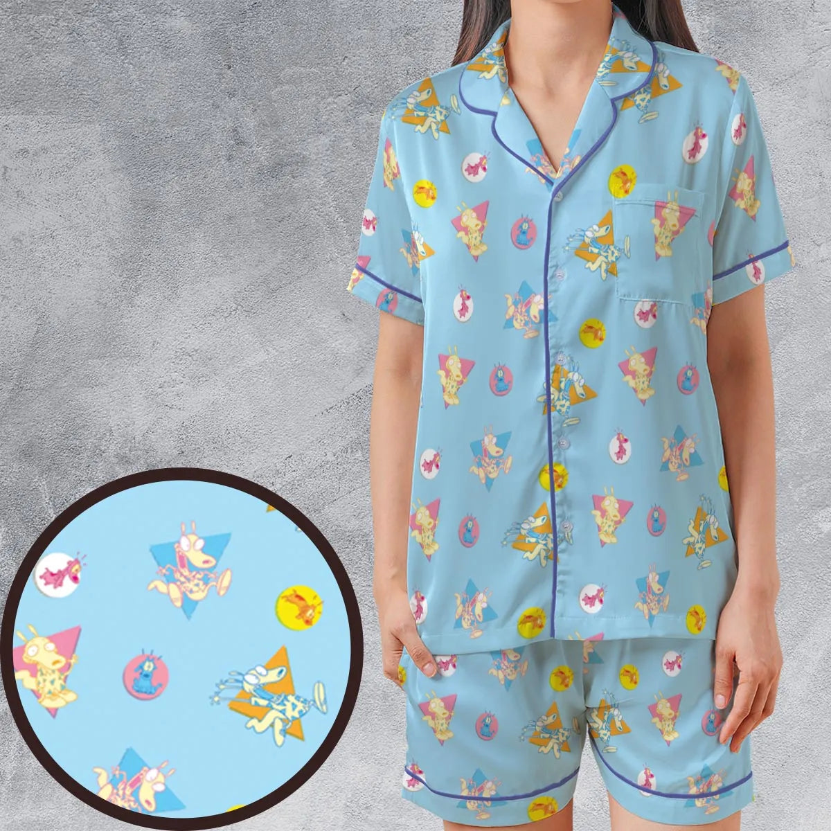 Satin Short-Sleeve Pajamas Set - KN67UN8Y