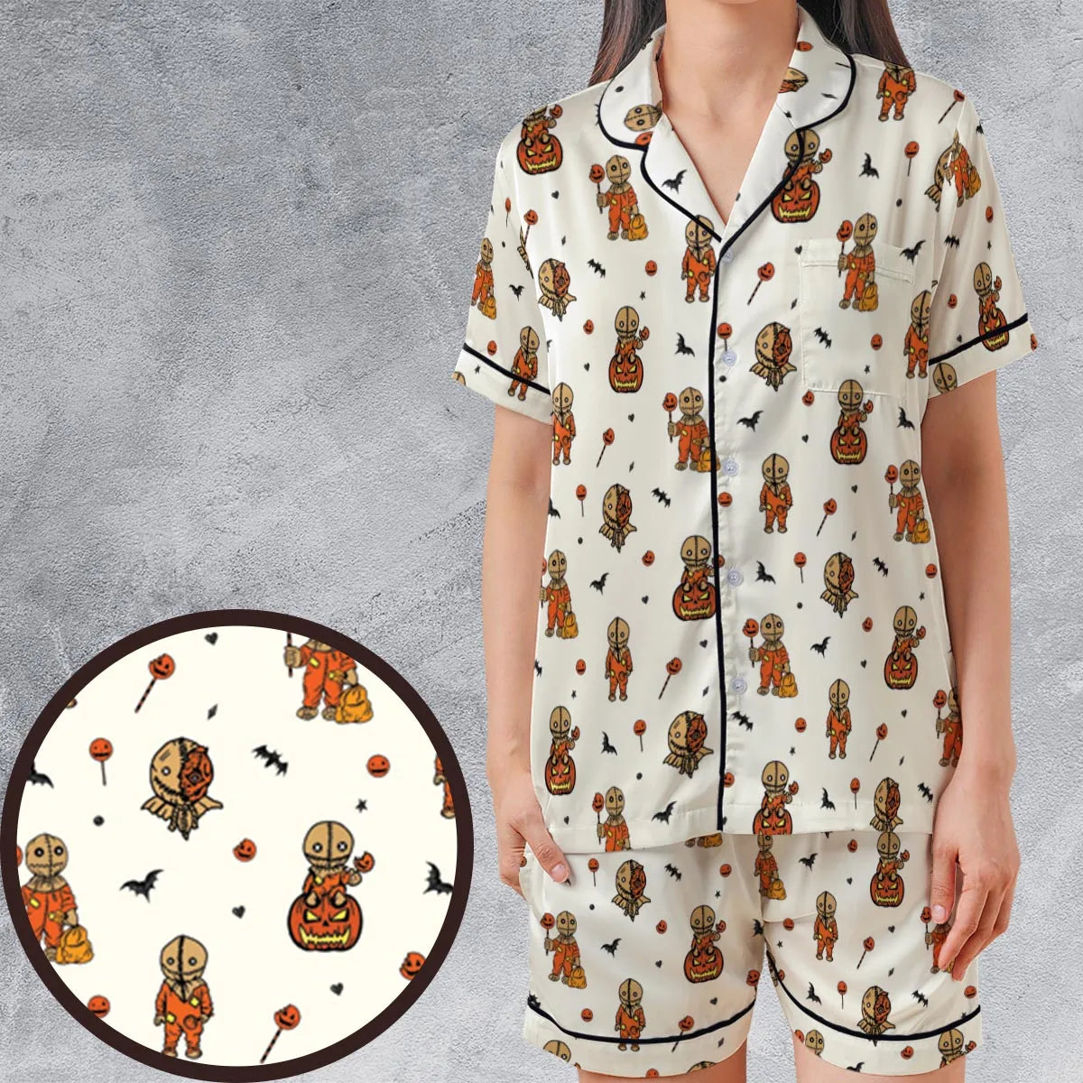 Satin Short-Sleeve Pajamas Set - QTK8M84S