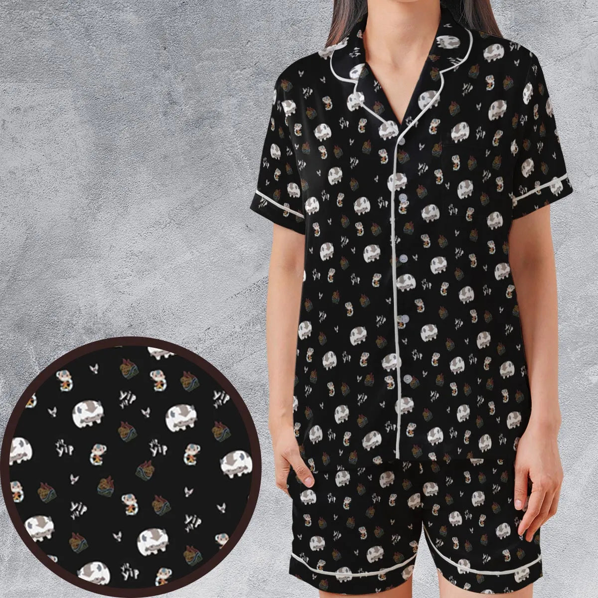 Satin Short-Sleeve Pajamas Set - RZT5AGFX