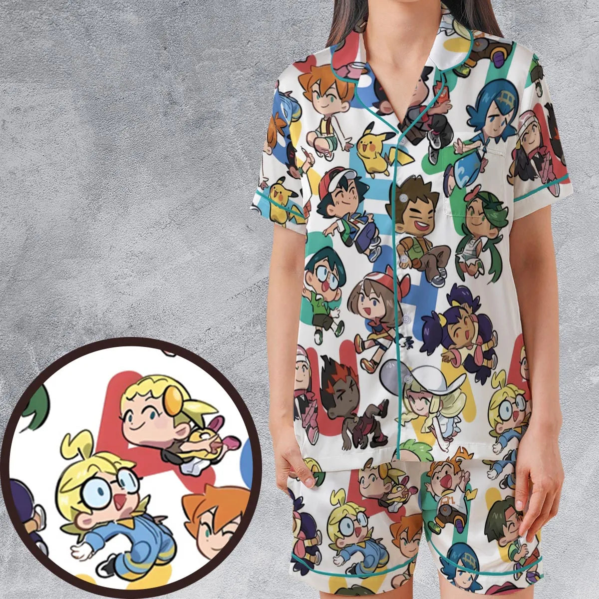 Satin Short-Sleeve Pajamas Set - Q9DNZS9X