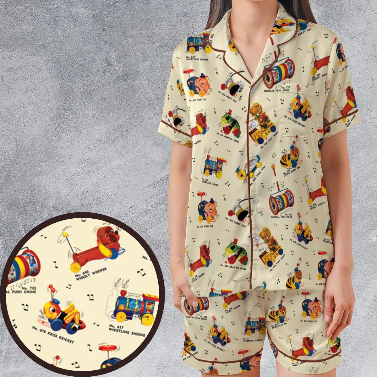Satin Short-Sleeve Pajamas Set - U3DVZM81