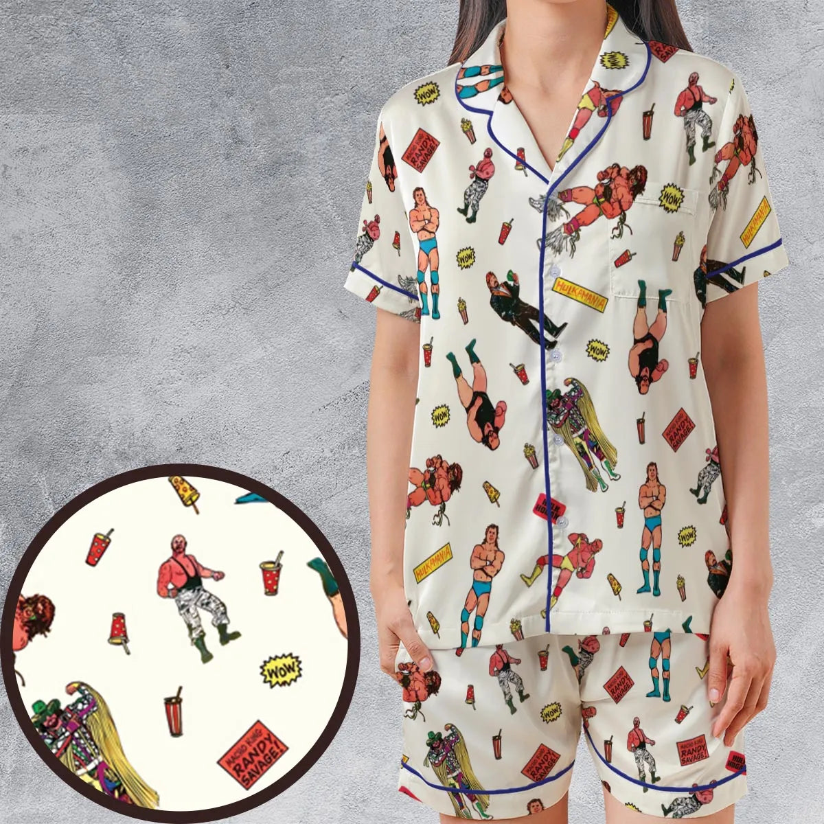 Satin Short-Sleeve Pajamas Set - 961HA1QP