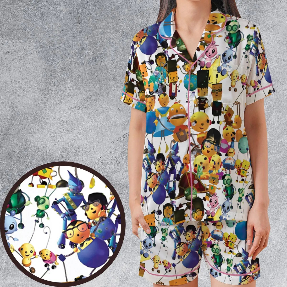 Satin Short-Sleeve Pajamas Set - VSGB3CRA