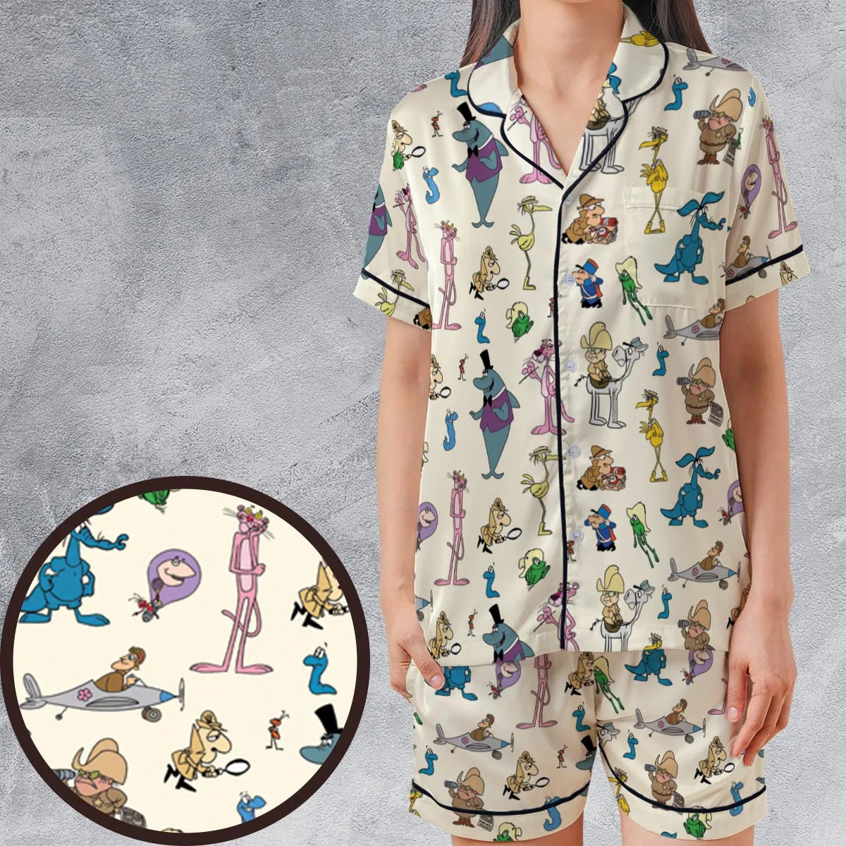 Satin Short-Sleeve Pajamas Set - KCJB6K82