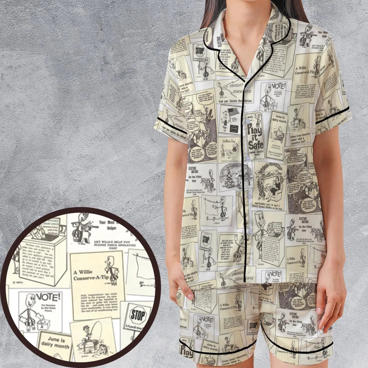Satin Short-Sleeve Pajamas Set - DDHTR2U5