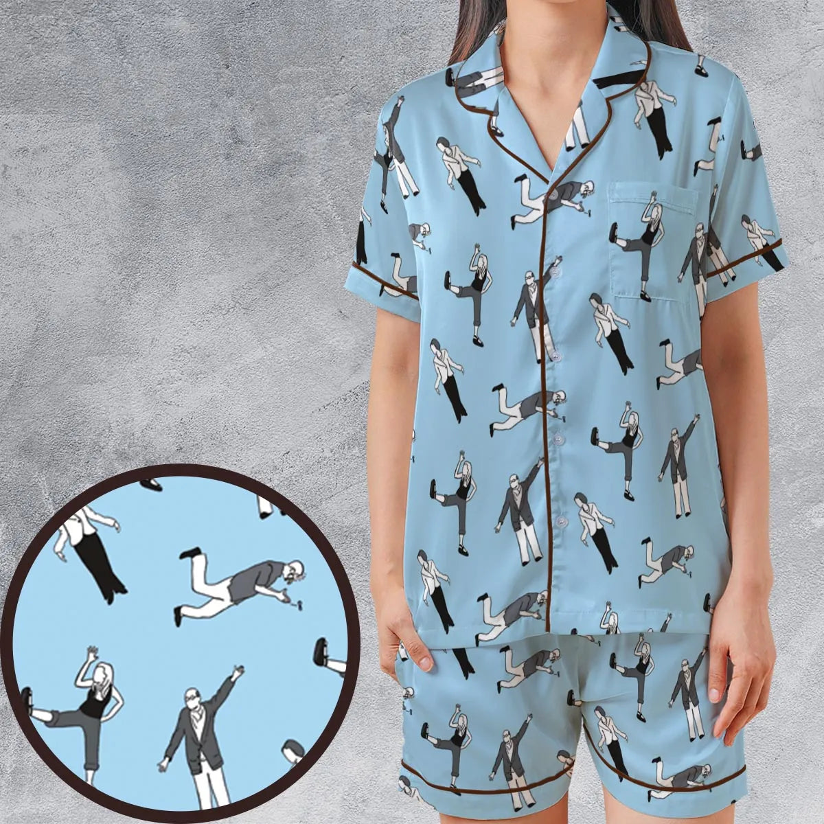 Satin Short-Sleeve Pajamas Set - QFQZMYWR