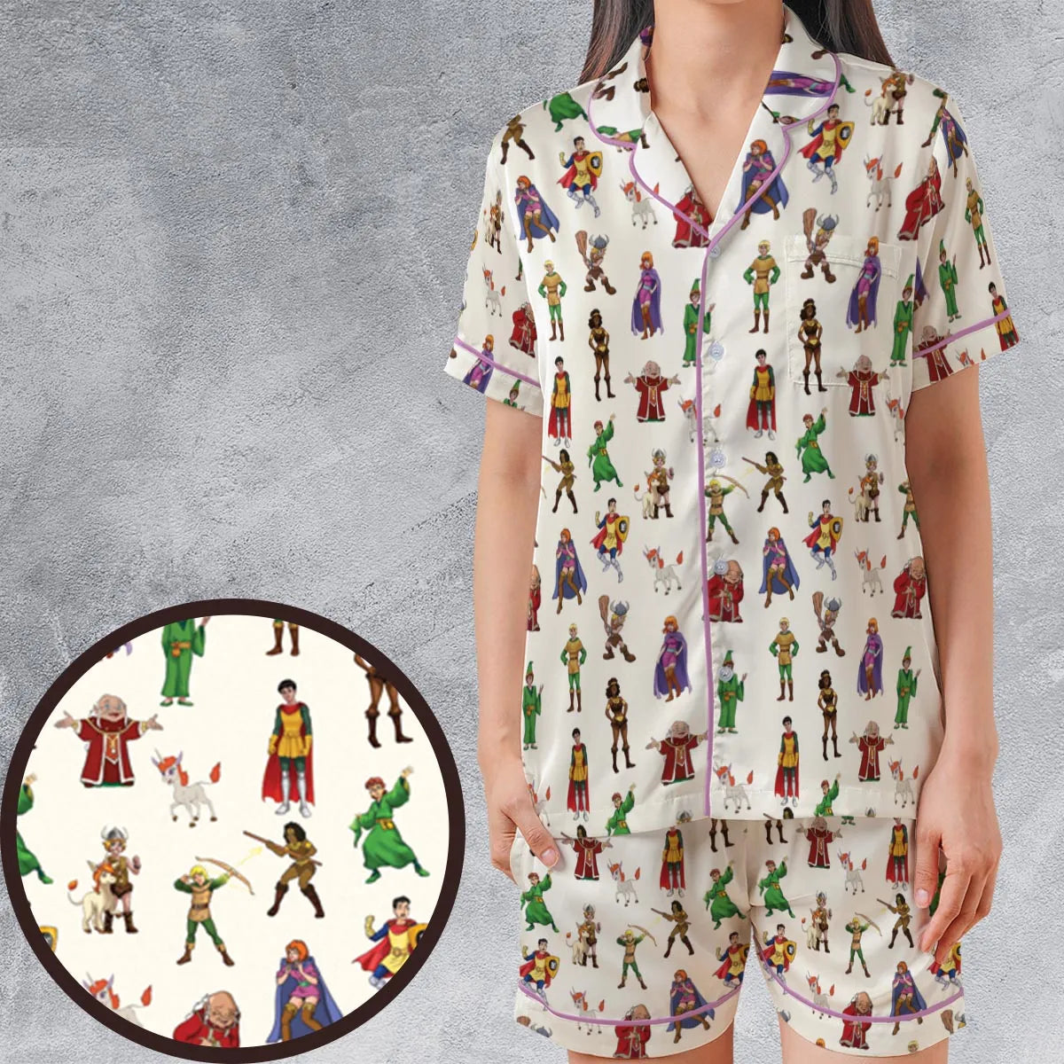 Satin Short-Sleeve Pajamas Set - TEWNGFRR