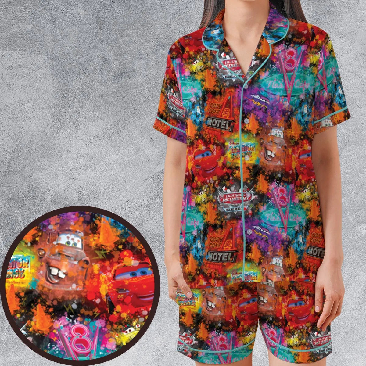 Satin Short-Sleeve Pajamas Set - K4X234D4