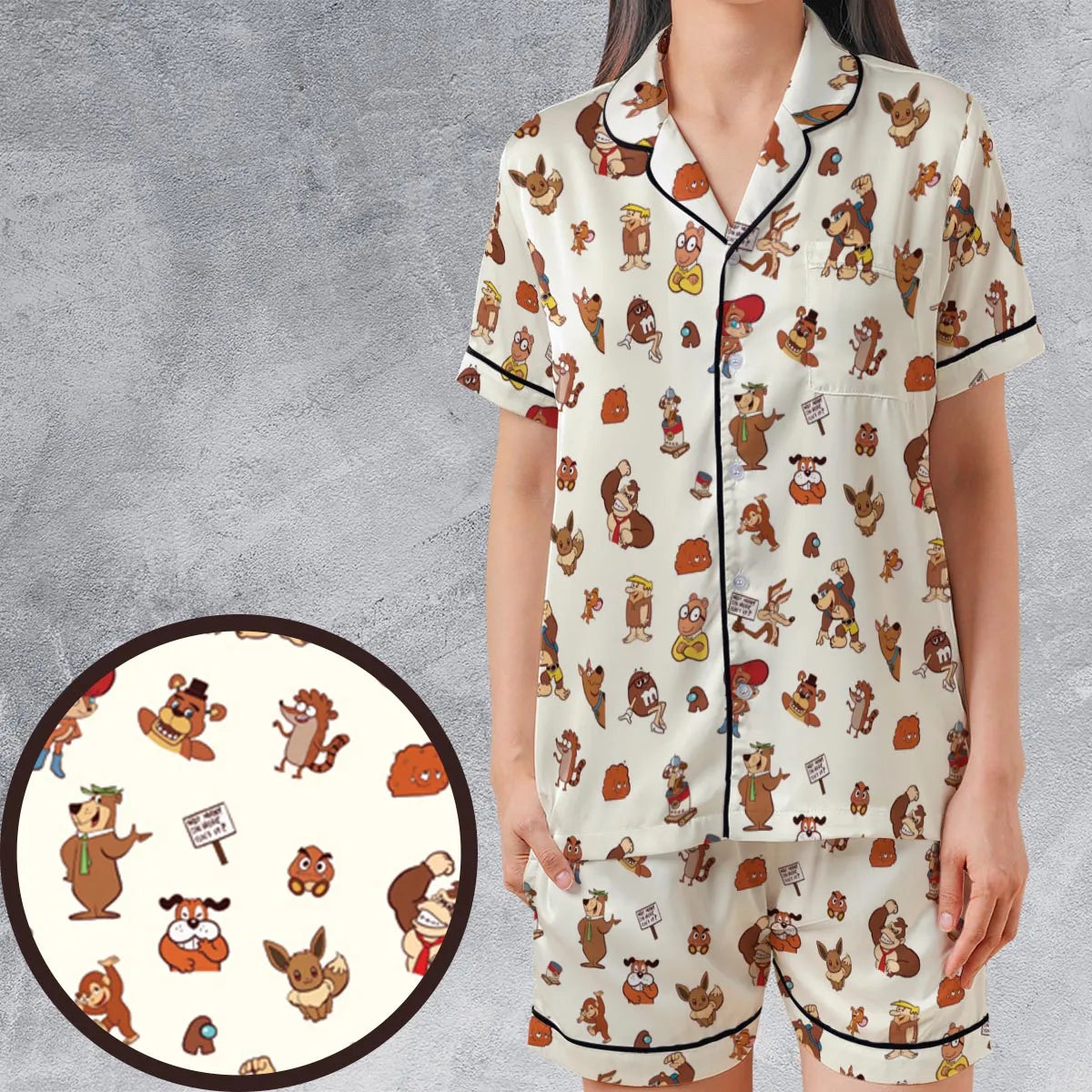 Satin Short-Sleeve Pajamas Set - 19MSRNXV