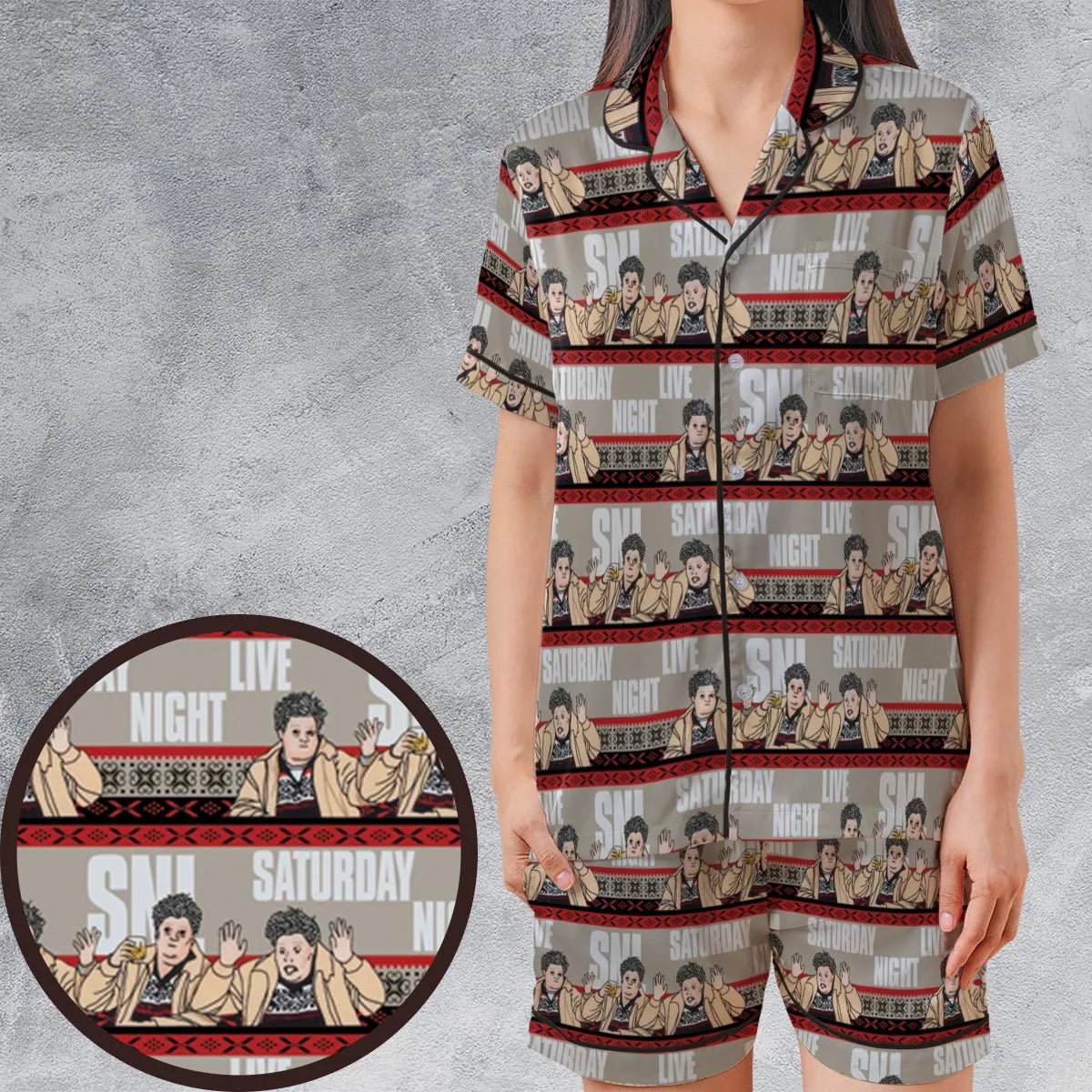 Satin Short-Sleeve Pajamas Set - TWCJQ9UL