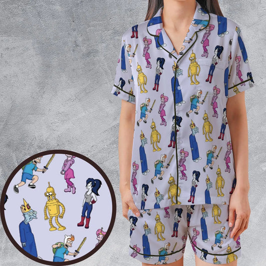 Satin Short-Sleeve Pajamas Set - JSNU3715