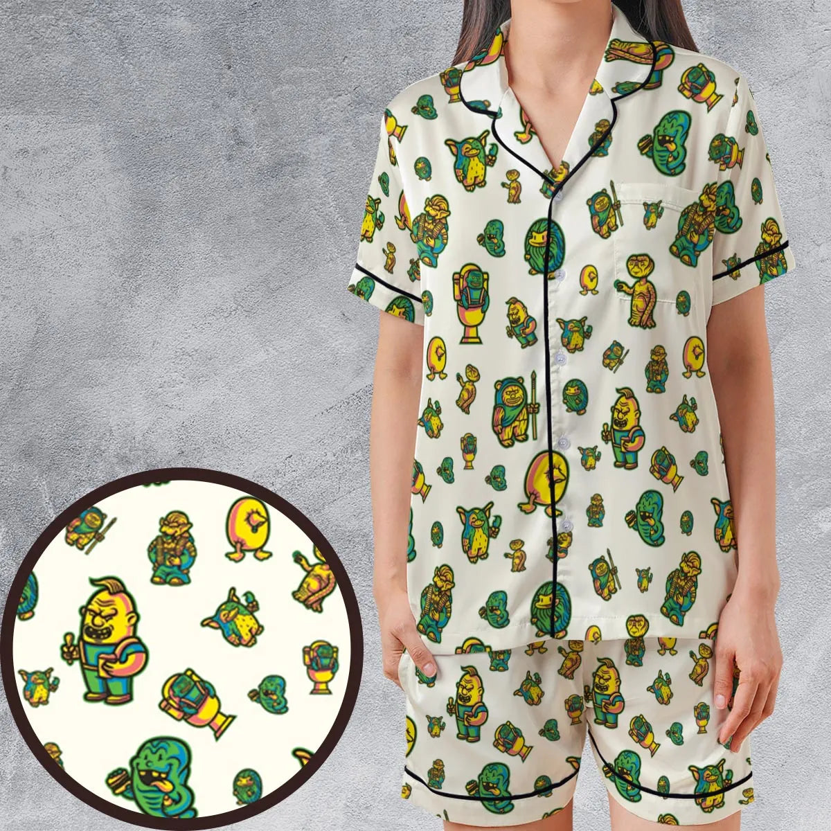 Satin Short-Sleeve Pajamas Set - KWBYGMET
