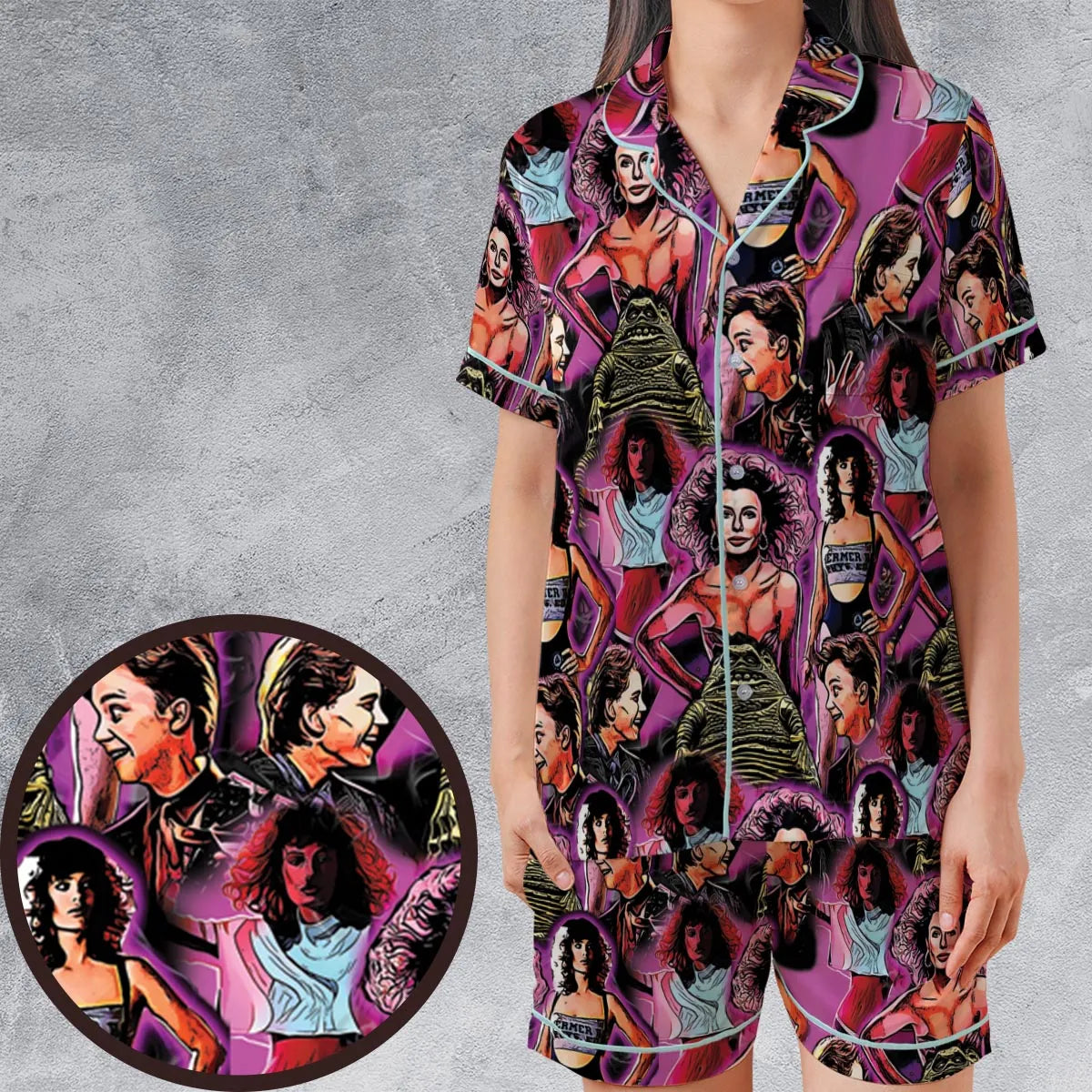 Satin Short-Sleeve Pajamas Set - M3T6R6J2