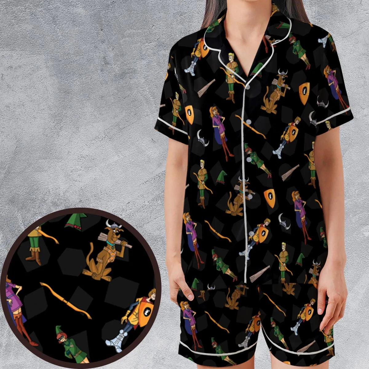 Satin Short-Sleeve Pajamas Set - C98CCU7X