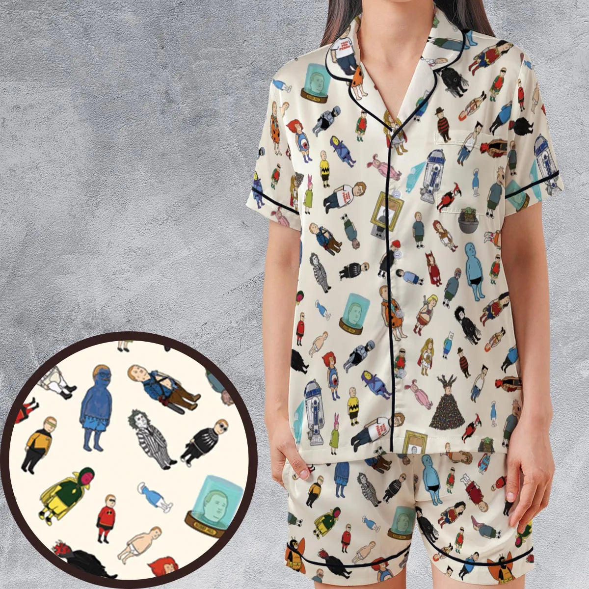 Satin Short-Sleeve Pajamas Set - X7U7XF1Y