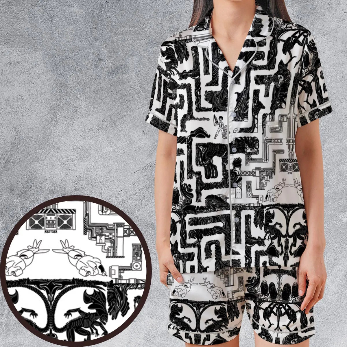 Satin Short-Sleeve Pajamas Set - KUNUMM2E