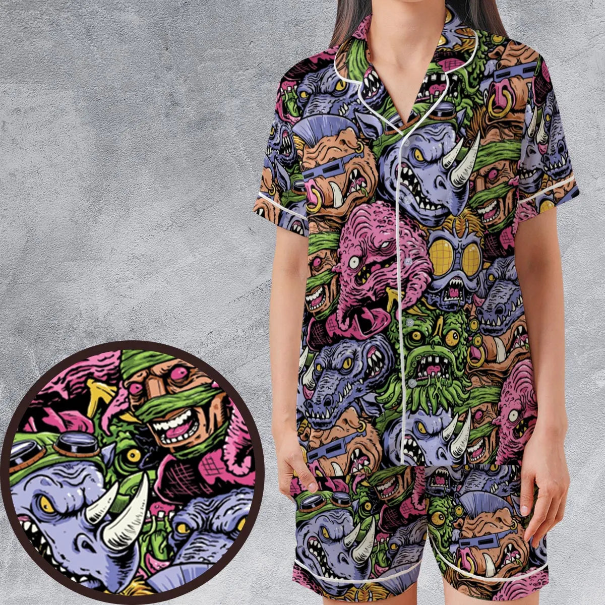 Satin Short-Sleeve Pajamas Set - JDDE65ZD