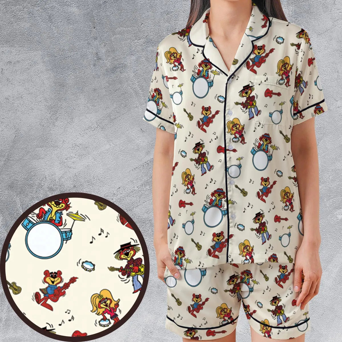 Satin Short-Sleeve Pajamas Set - 23F1B99E